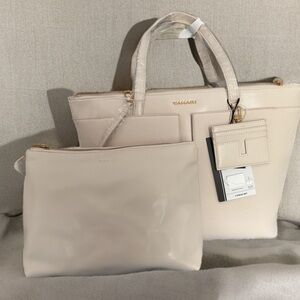 Tahari Elegant Beige Tote with Pouch